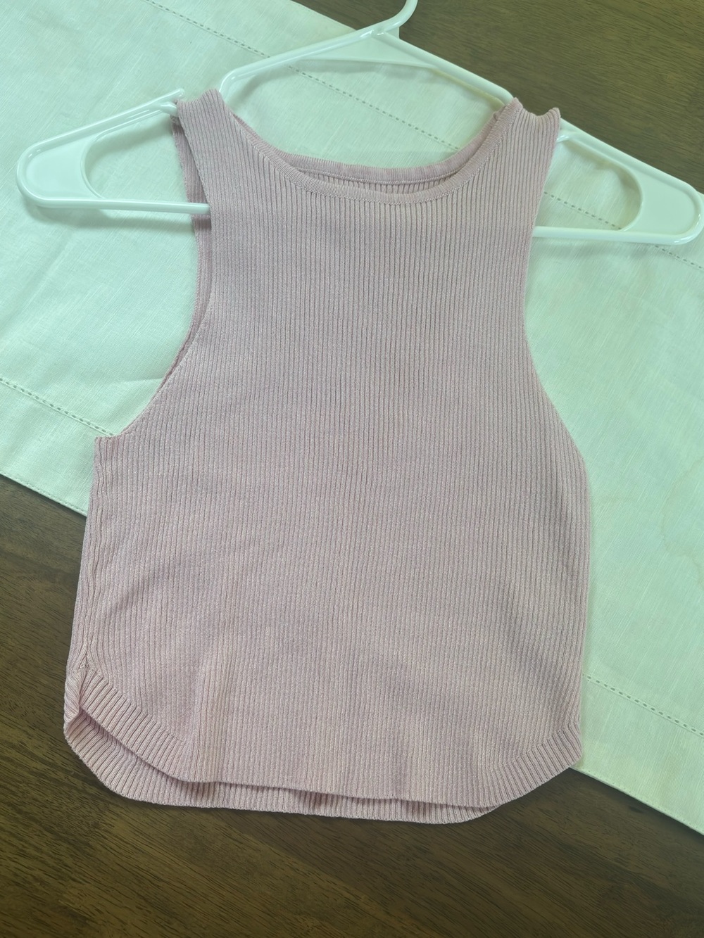 SHEIN Light Pink Ribbed High-Neck Tank Top